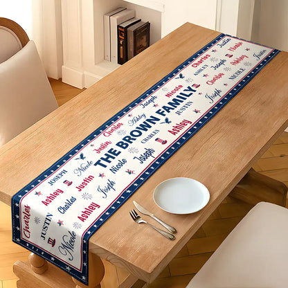 Stars & Stripes Family Name Christmas - Personalized Table Runner