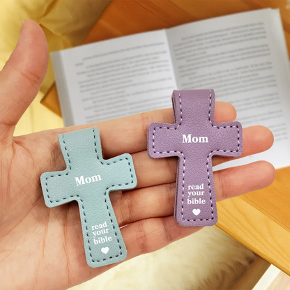 Read Your Bible - Personalized Cross Leather Magnetic Bookmark