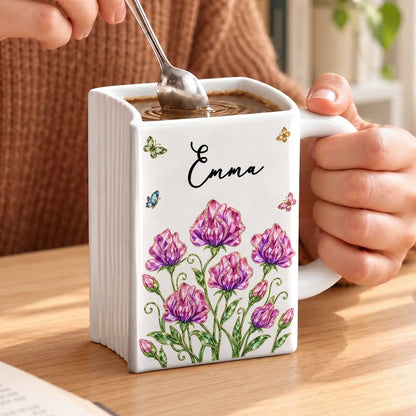 Christmas Gift For Bestie, Best Friend, Coworker, Book Lover - Personalized Crystal Effect Birth Month Flower Book Shaped Mug