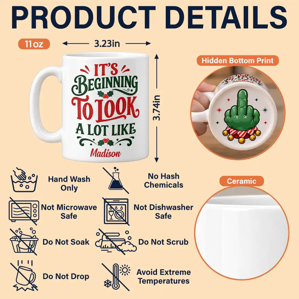 Christmas Gag Gift For Bestie, Best Friend, Coworker - Personalized Festive Middle Finger Bottom Print Mug