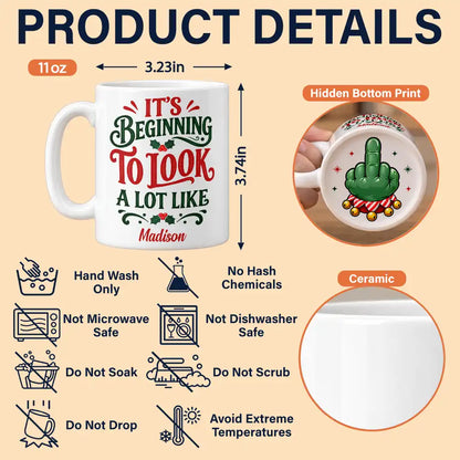 Christmas Gag Gift For Bestie, Best Friend, Coworker - Personalized Festive Middle Finger Bottom Print Mug