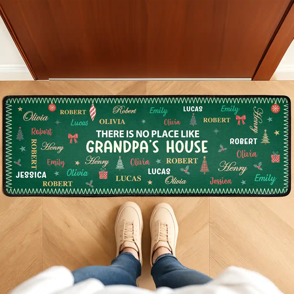 Christmas Home Decor Gift For Grandparents - Personalized Kids Names Holiday Runner Rug