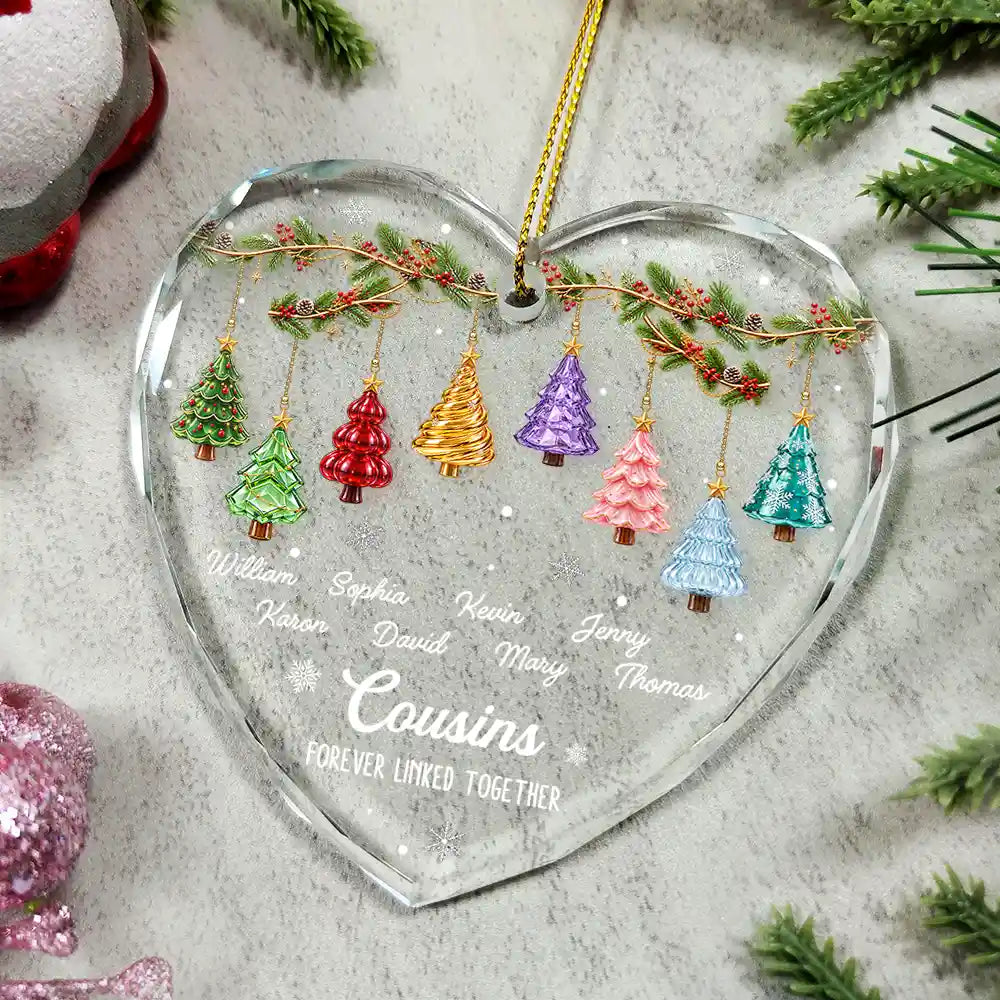 Festive 3D Effect Christmas Trees Brothers & Sisters Forever Linked Together - Personalized Glass Ornament