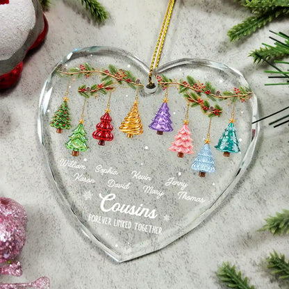 Festive 3D Effect Christmas Trees Brothers & Sisters Forever Linked Together - Personalized Glass Ornament