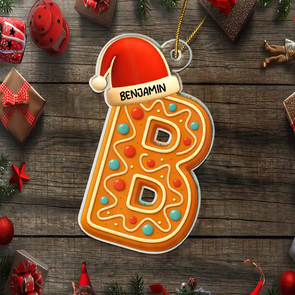 Festive Gingerbread Letters With Santa Hat - Personalized Custom Shaped Acrylic Ornament