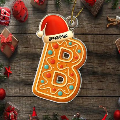 Festive Gingerbread Letters With Santa Hat - Personalized Custom Shaped Acrylic Ornament