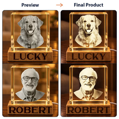 Pet Memorial Gift For Dog Lovers - Personalized Custom Photo Your Light Will Always Shine Crystal Cube Lamp