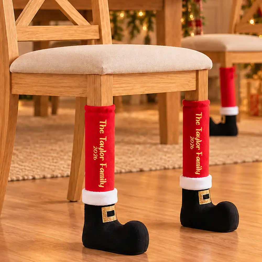 Christmas Home Decor Gift For Family - Personalized Santa Boot Family Name Furniture Leg Cover