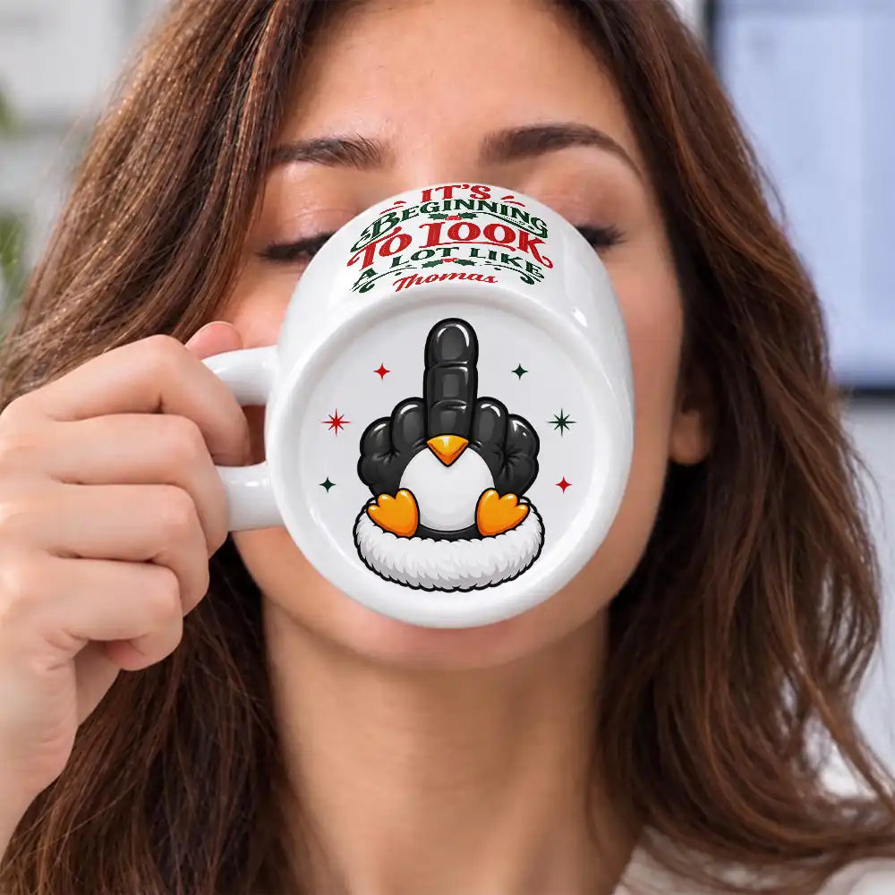 Christmas Gag Gift For Bestie, Best Friend, Coworker - Personalized Festive Middle Finger Bottom Print Mug