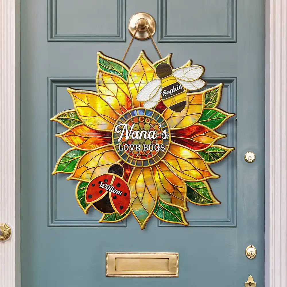Grandma's Love Bugs Stained Glass Effect - Personalized Custom Shaped Wood Sign