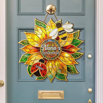 Grandma's Love Bugs Stained Glass Effect - Personalized Custom Shaped Wood Sign