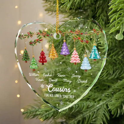 Festive 3D Effect Christmas Trees Brothers & Sisters Forever Linked Together - Personalized Glass Ornament