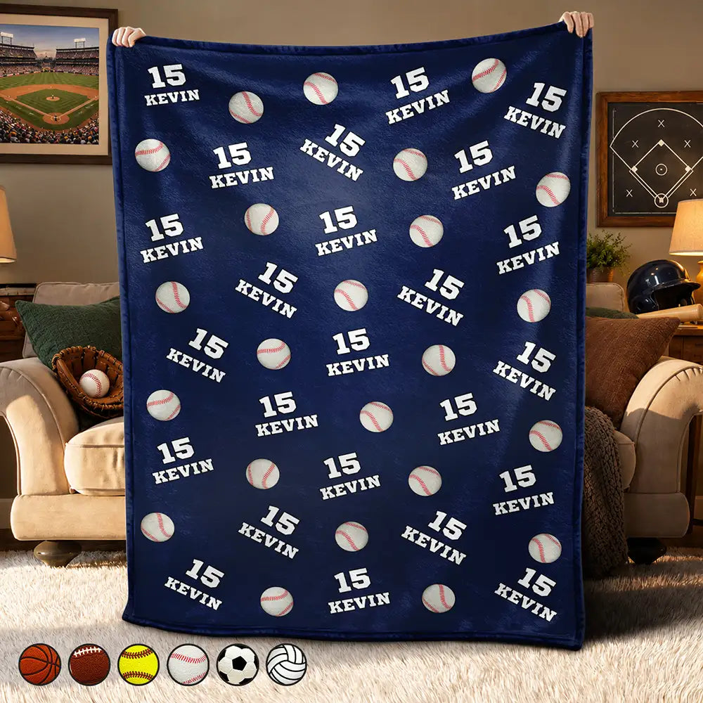 Sports Gift For Kids - Personalized American Football Baseball Soccer Fleece Blanket, Sherpa Blanket