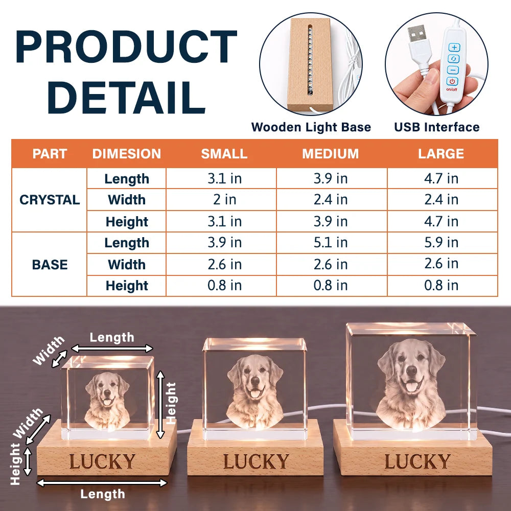 Pet Memorial Gift For Dog Lovers - Personalized Custom Photo Your Light Will Always Shine Crystal Cube Lamp