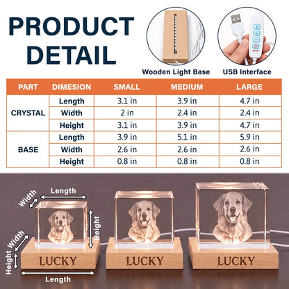 Pet Memorial Gift For Dog Lovers - Personalized Custom Photo Your Light Will Always Shine Crystal Cube Lamp