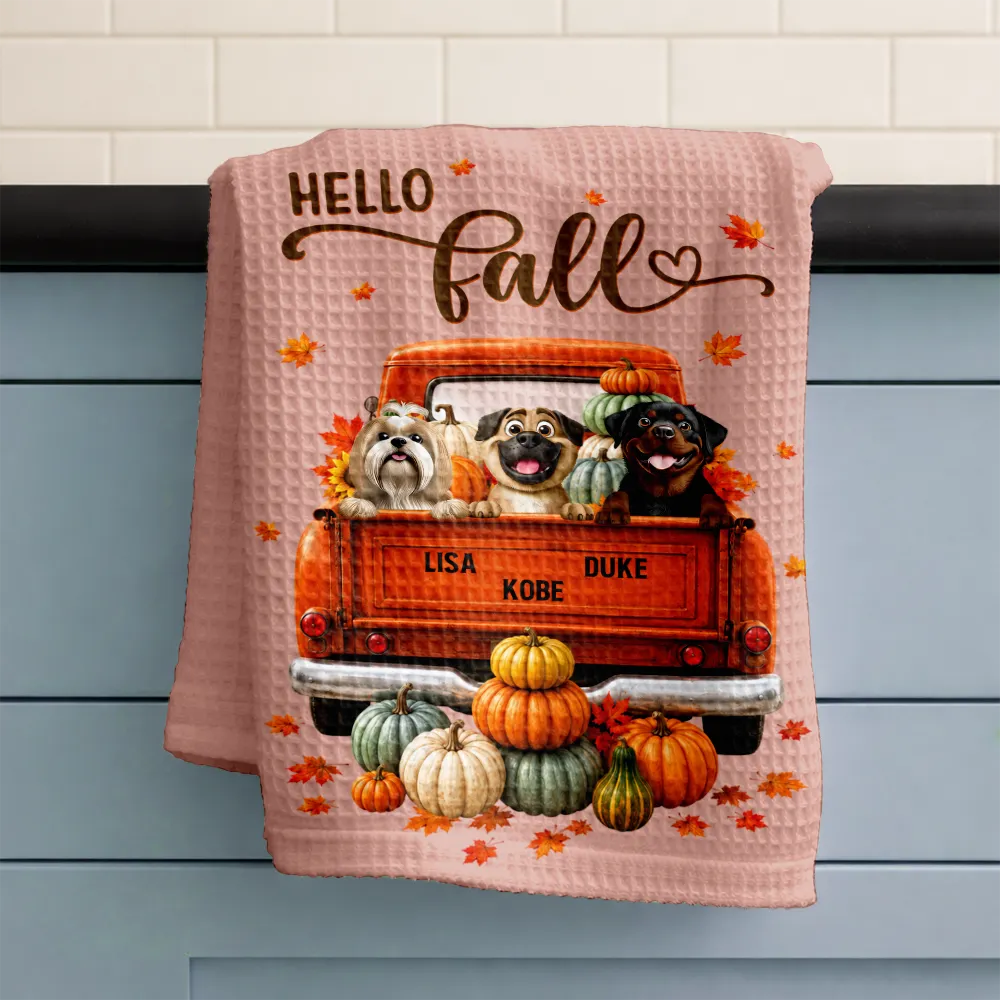 Hello Fall Pet Pumpkin Truck - Personalized Kitchen Towel