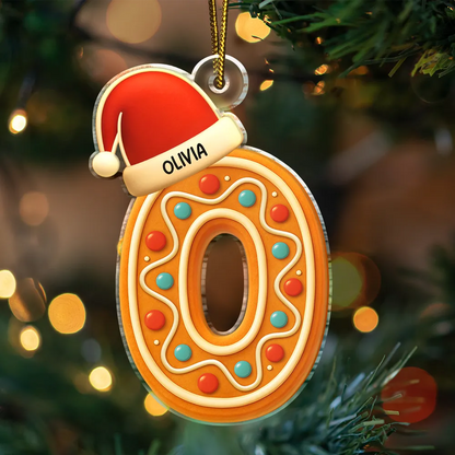 Festive Gingerbread Letters With Santa Hat - Personalized Custom Shaped Acrylic Ornament