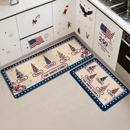 Family Stars & Stripes Christmas Trees - Personalized Runner Rug