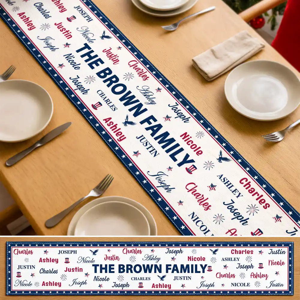 Stars & Stripes Family Name Christmas - Personalized Table Runner
