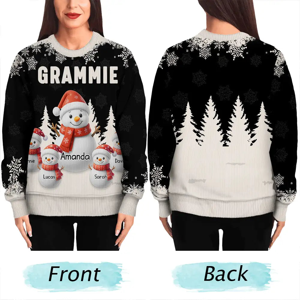 Grandma Grandkids Snowman 3D Effect - Personalized Unisex Ugly Sweater