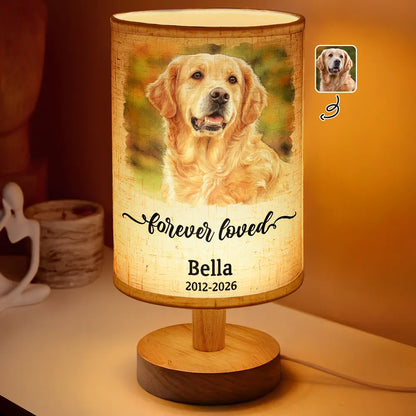 Custom Photo Watercolor Painting Memorial Dog Cat Forever Loved - Personalized Fabric Lamp