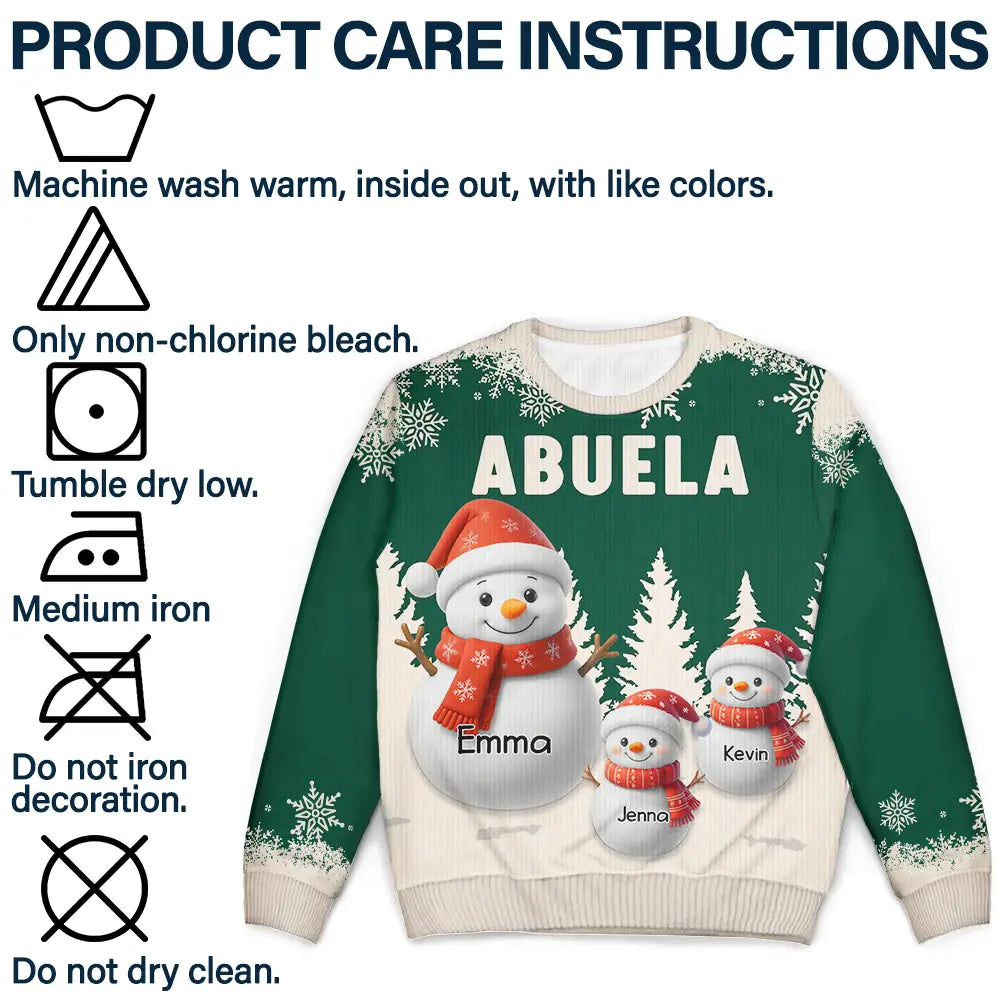 Grandma Grandkids Snowman 3D Effect - Personalized Unisex Ugly Sweater