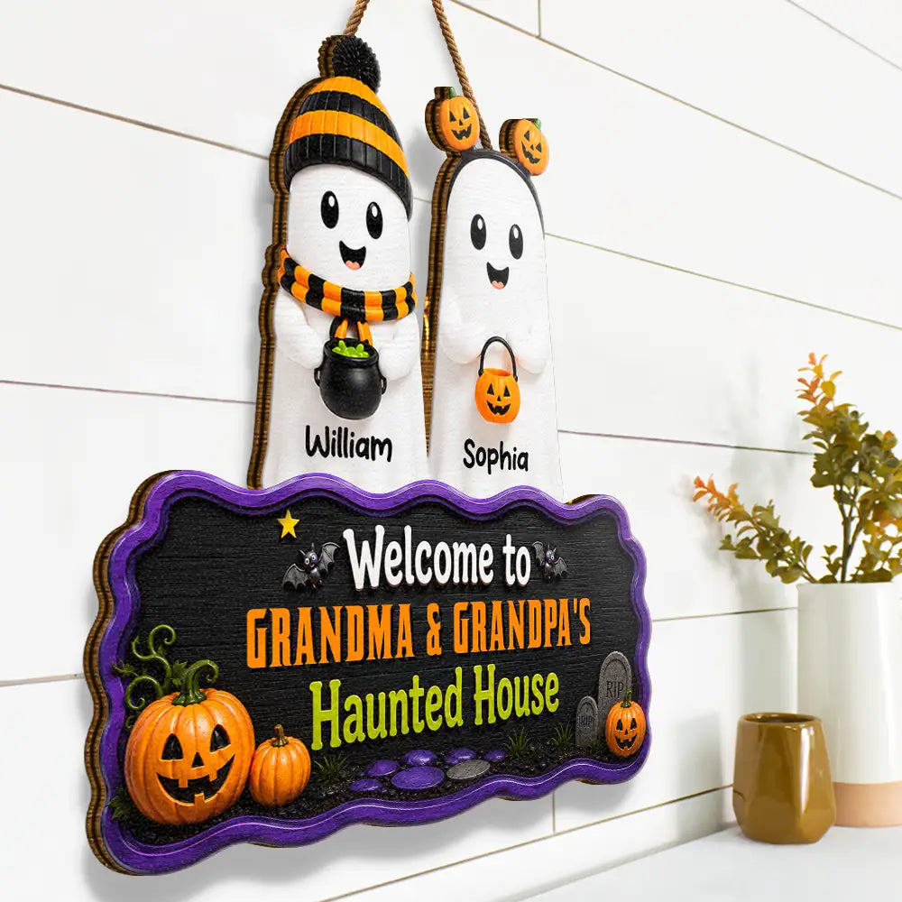 Welcome To Haunted House Halloween Boo - Personalized Custom Shaped Wood Sign