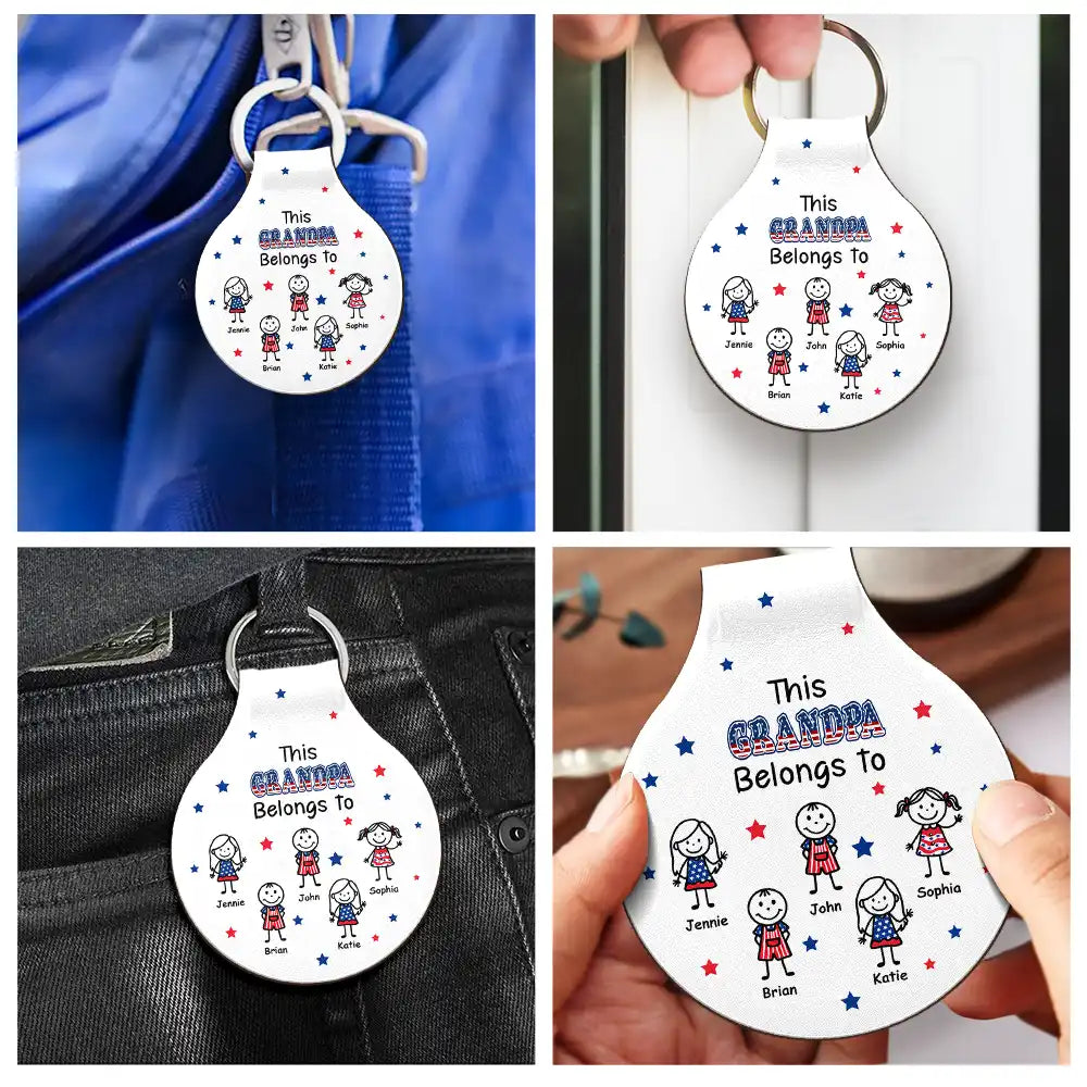 Stick Figures Drive Safe Daddy Grandpa US Flag - Personalized Custom Shaped Leather Keychain