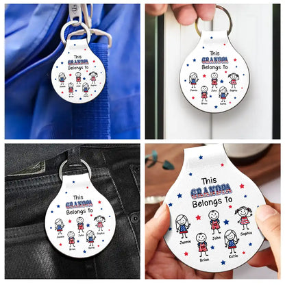 Stick Figures Drive Safe Daddy Grandpa US Flag - Personalized Custom Shaped Leather Keychain