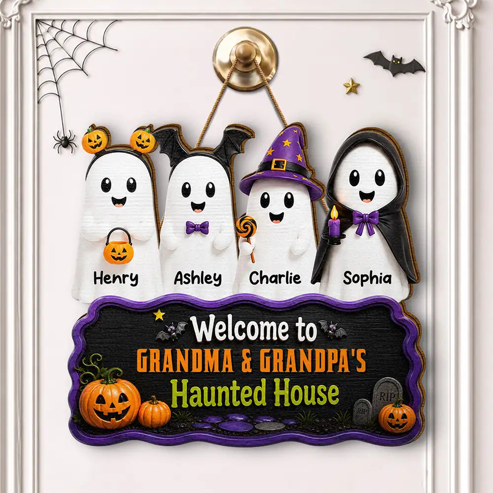 Welcome To Haunted House Halloween Boo - Personalized Custom Shaped Wood Sign