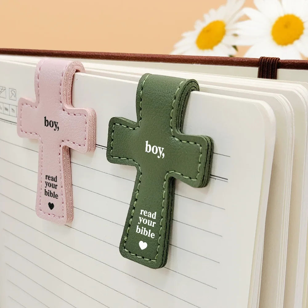 Read Your Bible - Personalized Cross Leather Magnetic Bookmark