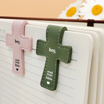 Read Your Bible - Personalized Cross Leather Magnetic Bookmark