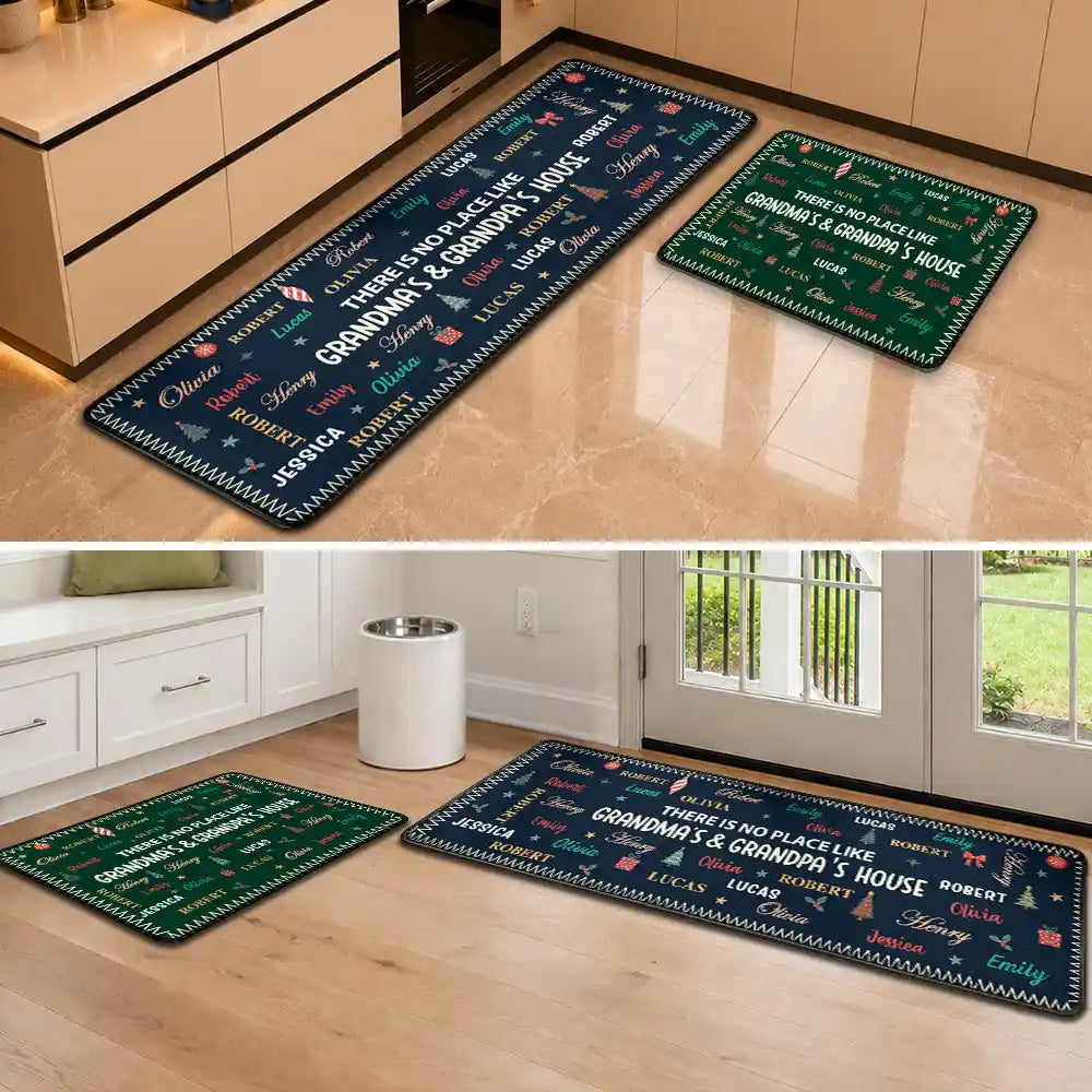Christmas Home Decor Gift For Grandparents - Personalized Kids Names Holiday Runner Rug