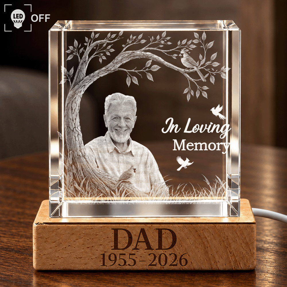 Sympathy Christmas Gift For Loss Of Dad - Personalized Custom Photo When You Miss Me Have No Fear Crystal Cube Lamp