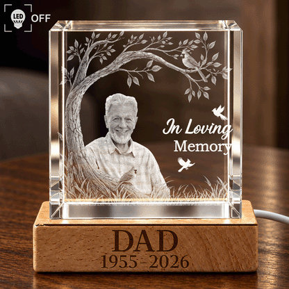 Sympathy Christmas Gift For Loss Of Dad - Personalized Custom Photo When You Miss Me Have No Fear Crystal Cube Lamp