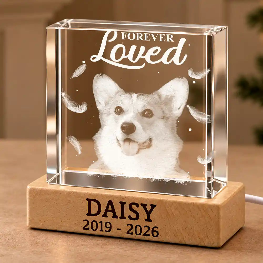 Pet Memorial Gift For Dog Lovers - Personalized Custom Photo Your Light Will Always Shine Crystal Cube Lamp