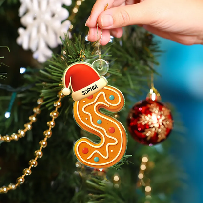 Festive Gingerbread Letters With Santa Hat - Personalized Custom Shaped Acrylic Ornament
