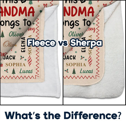 Christmas Gift For Grandma Nana - Personalized Kids Names Fleece Blanket, Sherpa Blanket