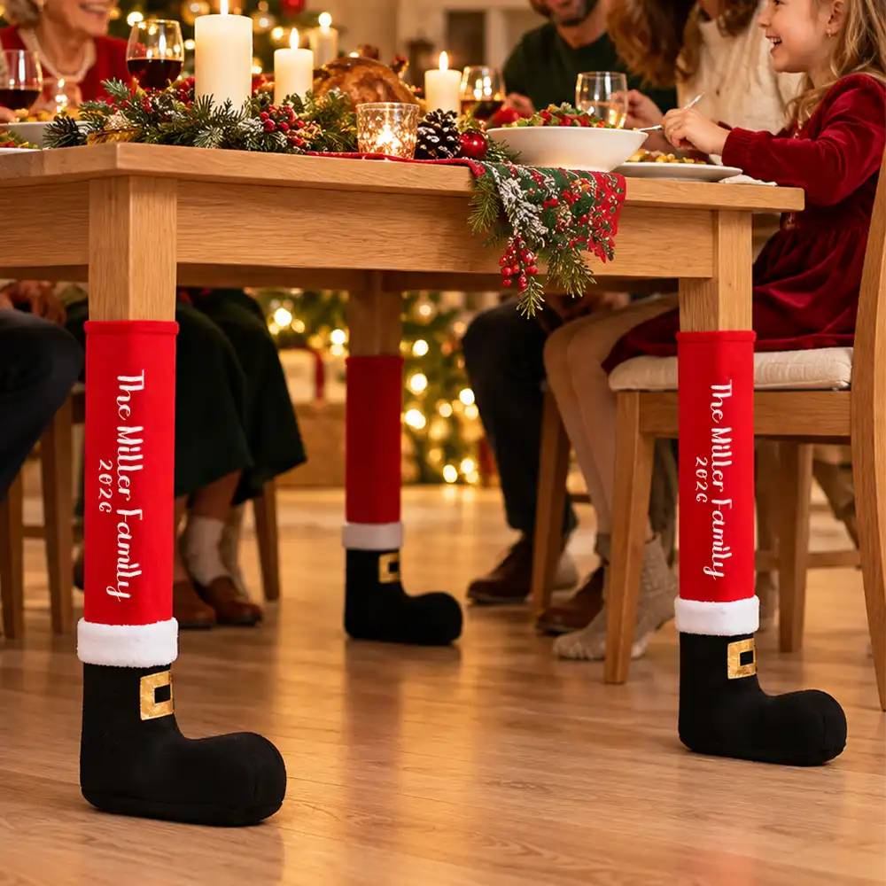 Christmas Home Decor Gift For Family - Personalized Santa Boot Family Name Furniture Leg Cover