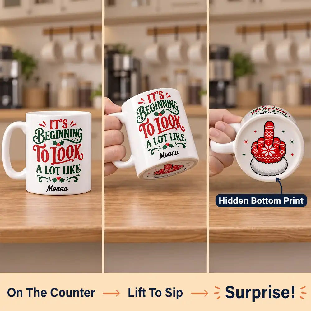 Christmas Gag Gift For Bestie, Best Friend, Coworker - Personalized Festive Middle Finger Bottom Print Mug
