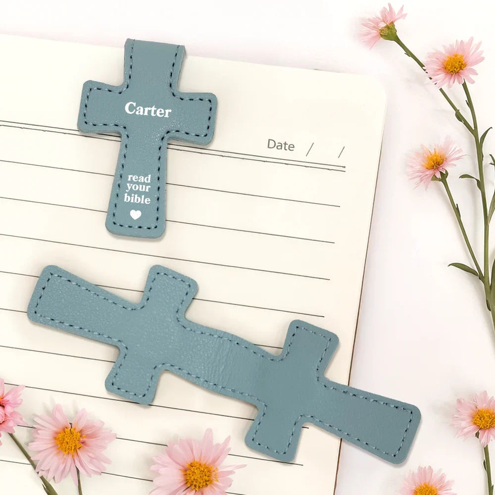 Read Your Bible - Personalized Cross Leather Magnetic Bookmark