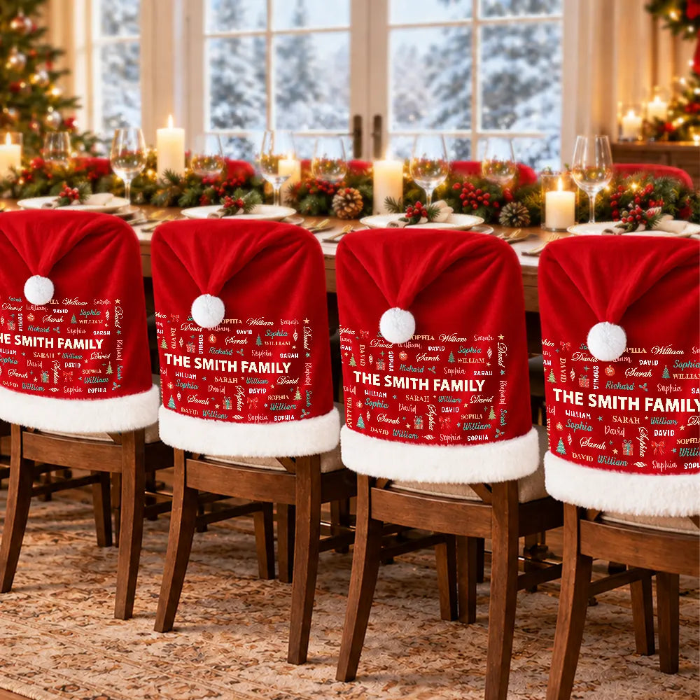 Christmas Table Decor Gift For Family - Personalized Member Names Chair Cover