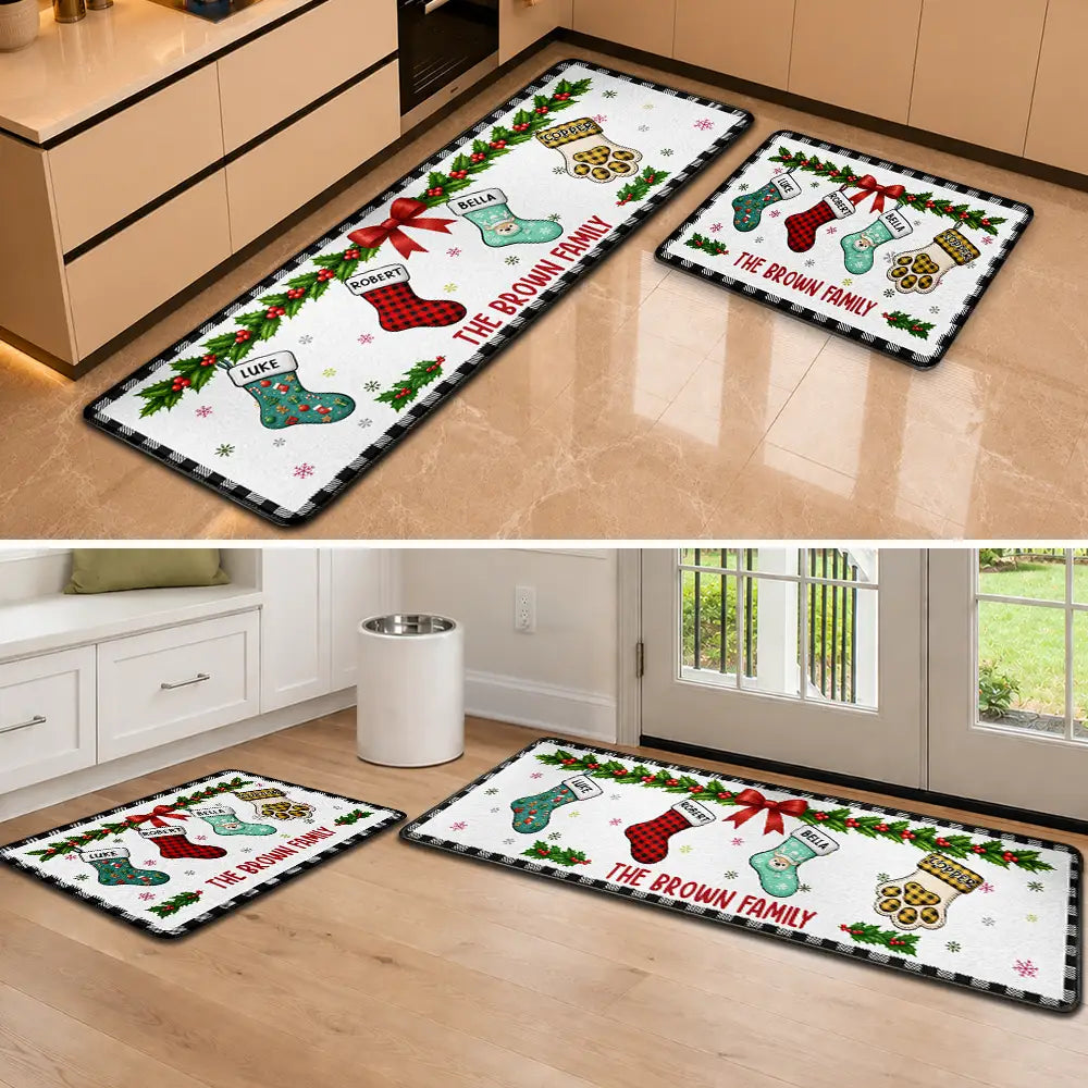 Christmas Family Stockings With Names - Personalized Runner Rug
