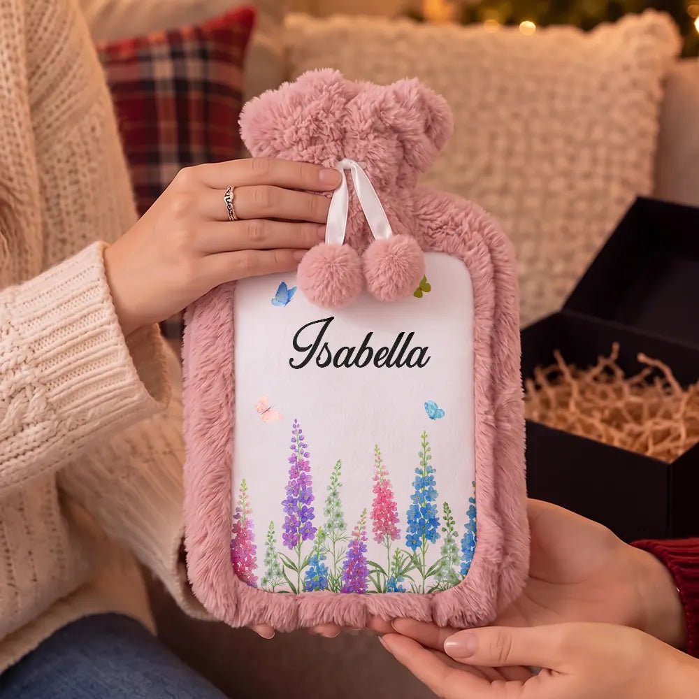 Birthday, Christmas Gift For Her, Daughter, Mom, Friends - Personalized Birth Flower And Name Hot Water Bottle