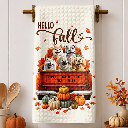 Hello Fall Pet Pumpkin Truck - Personalized Kitchen Towel