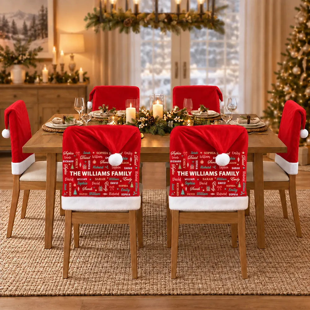 Christmas Table Decor Gift For Family - Personalized Member Names Chair Cover