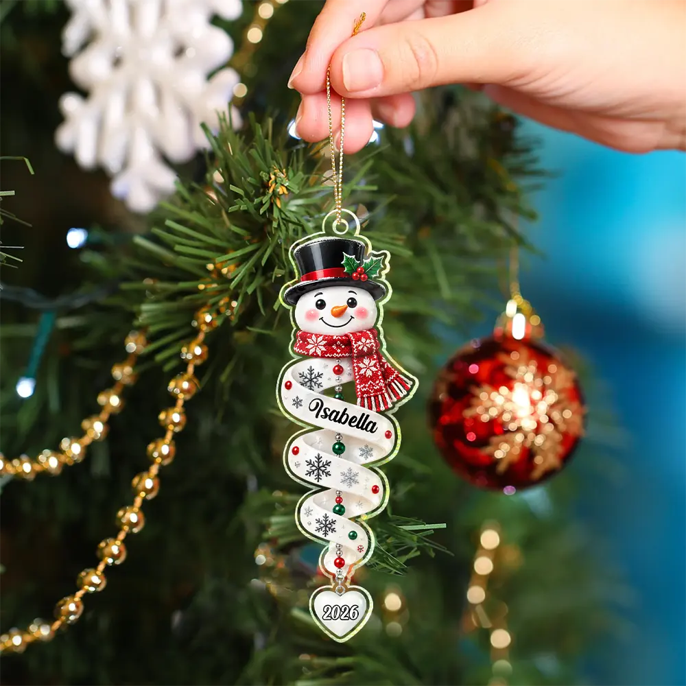 Christmas Gift For Kids Family Friends - Personalized Name & Character Santa Snowman Reindeer Spiral Acrylic Ornament