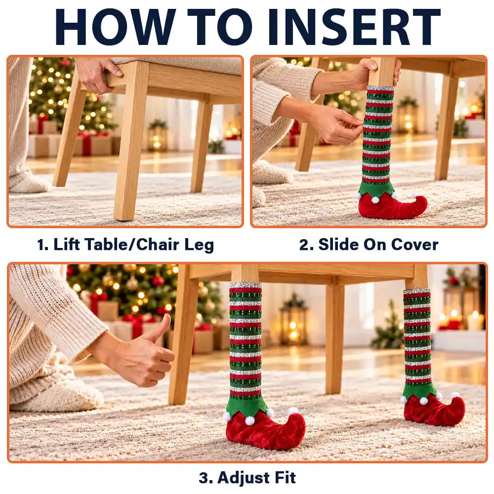 Christmas Home Decor, Dining Room Gift For Family - Santa, Reindeer, Elf Boot Furniture Leg Cover