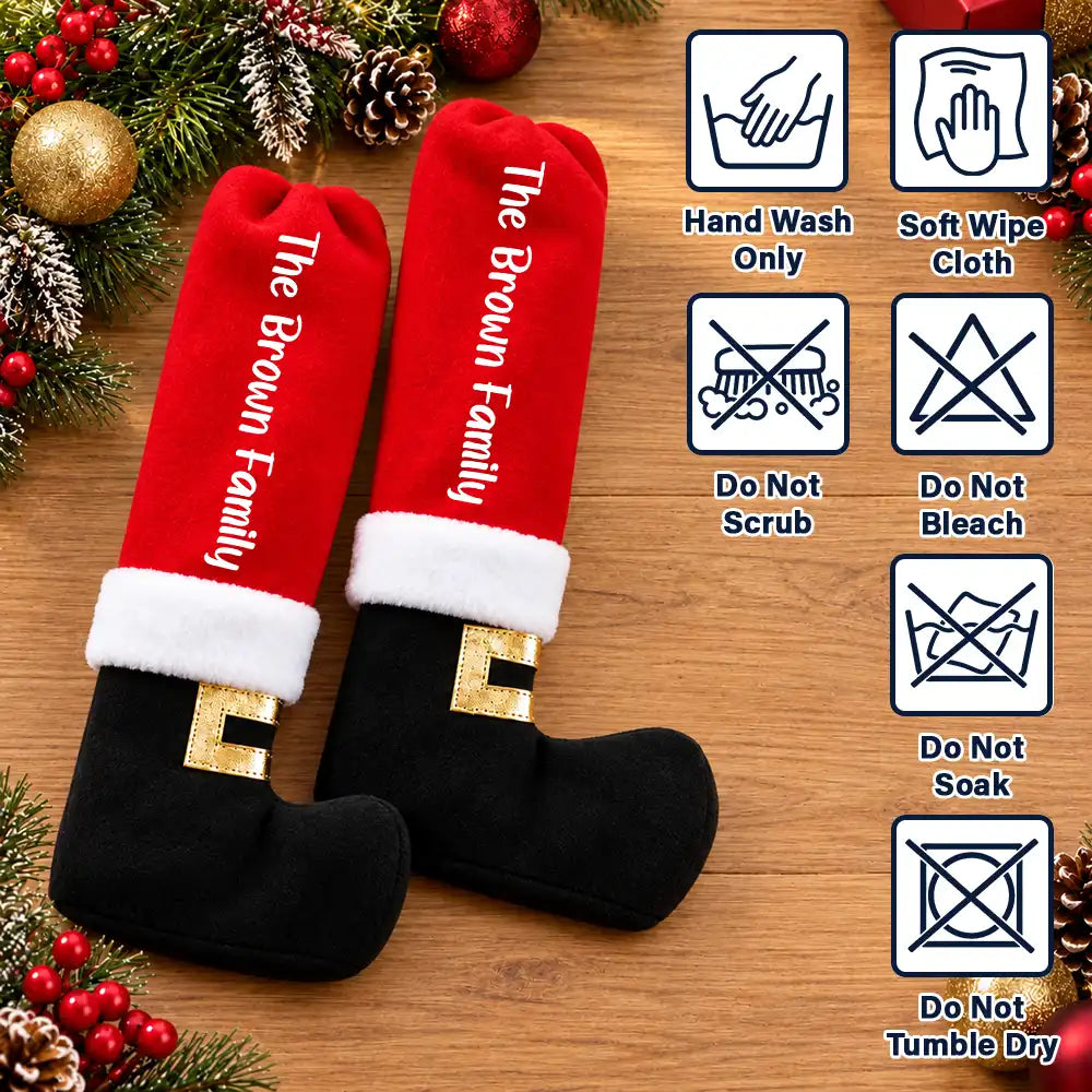 Christmas Home Decor Gift For Family - Personalized Santa Boot Family Name Furniture Leg Cover