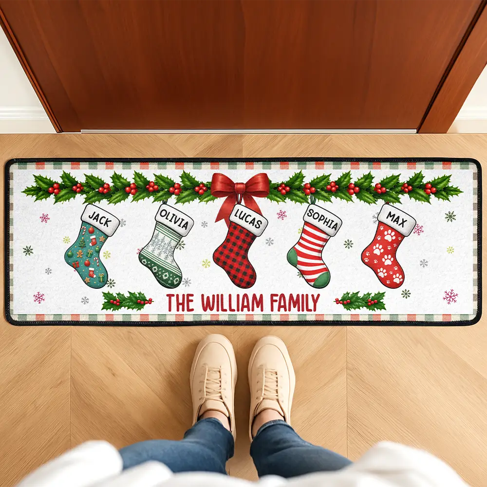 Christmas Family Stockings With Names - Personalized Runner Rug